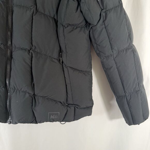 REI Goose Down Jacket Women's Medium Black Full Zip Long Sleeve Zip Pockets - Picture 3 of 16